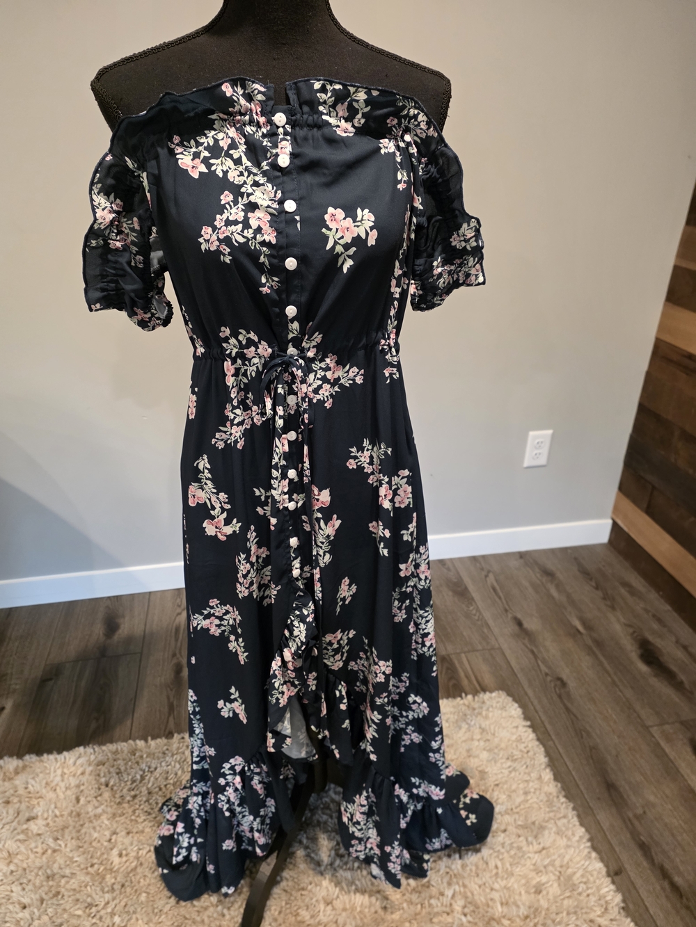 Navy Floral Off-Shoulder Maxi Dress